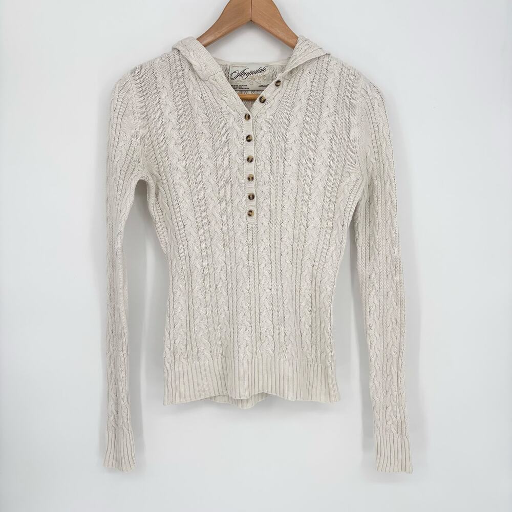 Aeropostale White Cable Knit Pullover Henley Sweater Size S